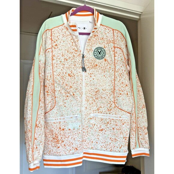 Puma x Daily Paper Cricket Jacket Long Sleeve L White Orange Green Logo Pattern - Picture 1 of 15